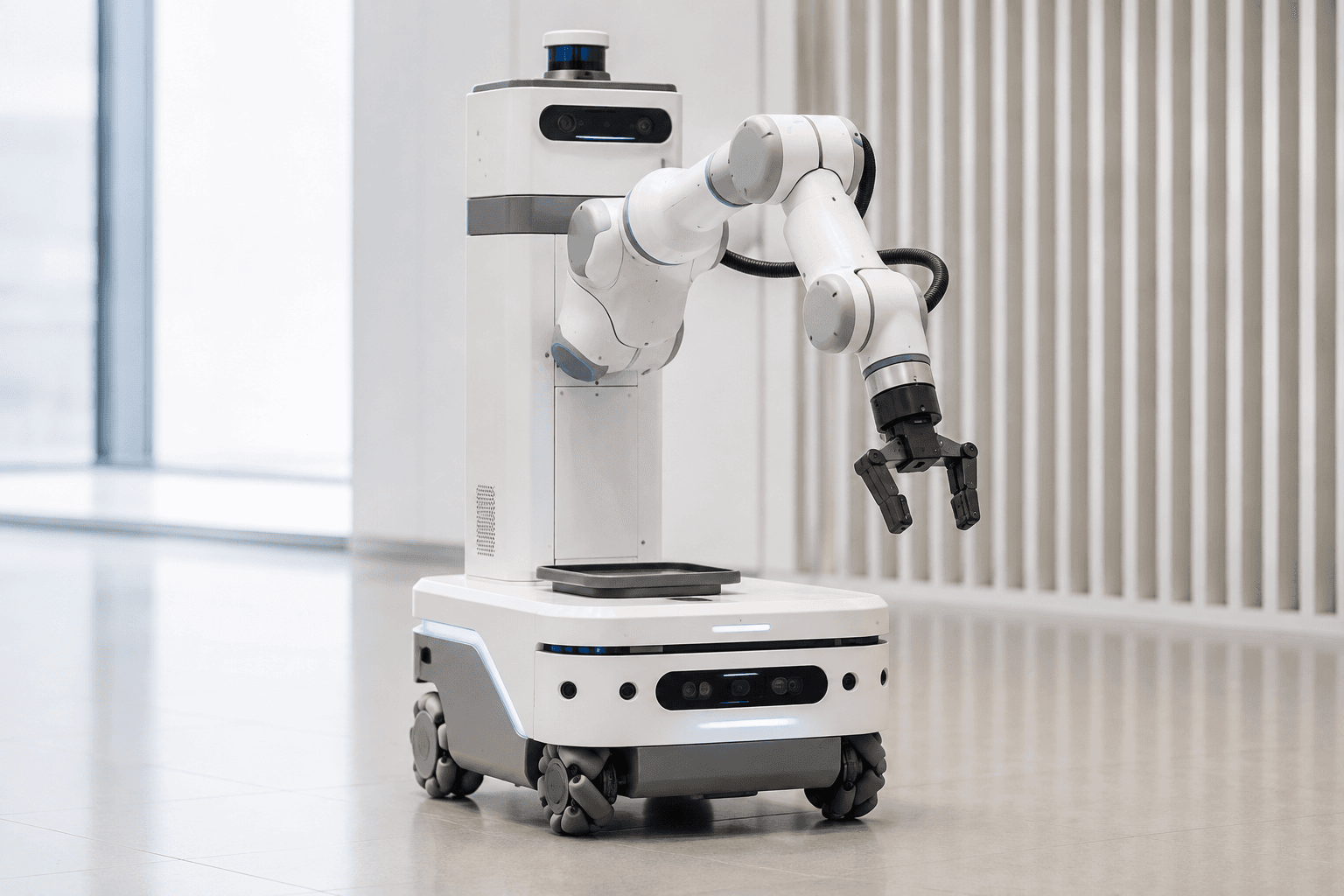 Close-up concept visual of a robotic arm on a mobile base
